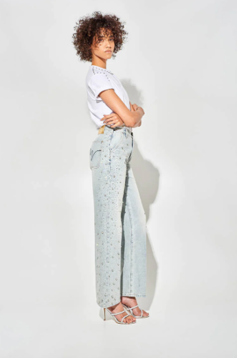Jeans con strass wide leg fit M8181DN - Met - immagine 3