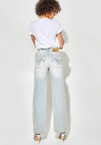 Jeans con strass wide leg fit M8181DN - Met - immagine 4