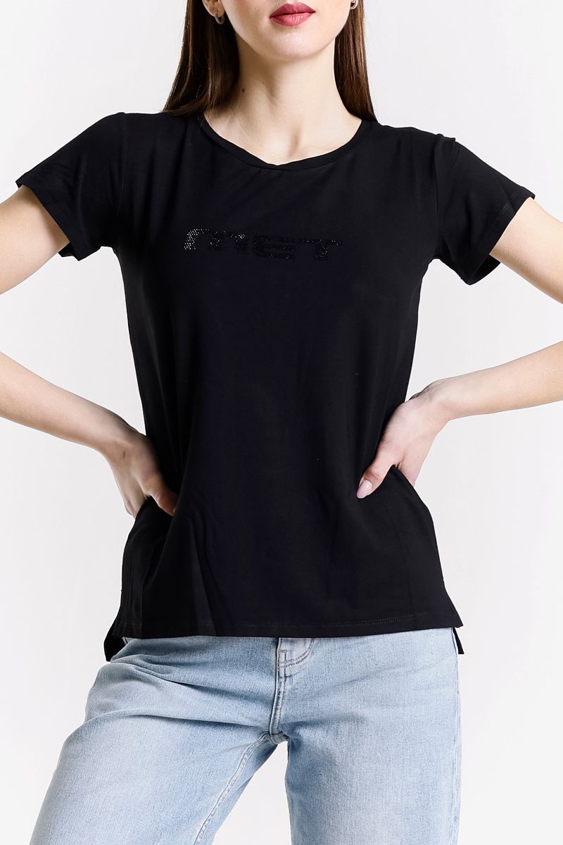 T-shirt con scritta in strass NOS MIRIA TS - Met - immagine 3