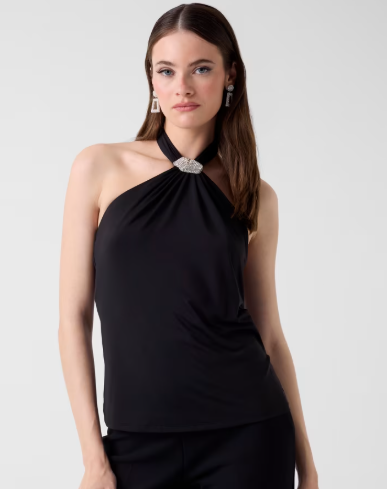 Top con scollo all’americana con dettaglio in strass 6RGP016262Z- MARCIANO