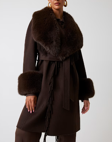 Cappotto lungo con frange ed eco pelliccia 5BGL467125A – MARCIANO