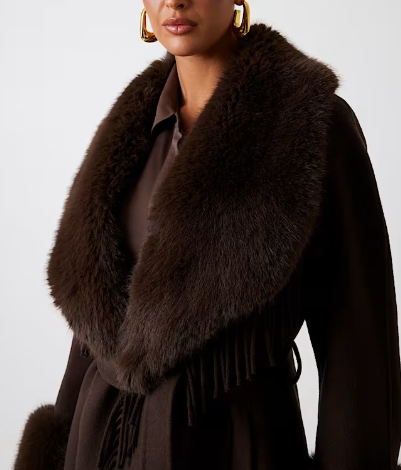 Cappotto lungo con frange ed eco pelliccia 5BGL467125A - MARCIANO - immagine 3