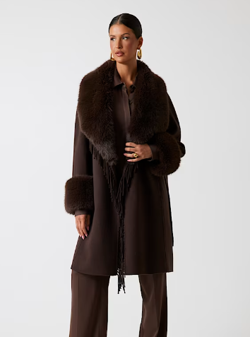 Cappotto lungo con frange ed eco pelliccia 5BGL467125A - MARCIANO - immagine 5