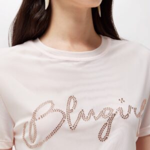 T-shirt manica corta in tulle con strass RA6040 - Blugirl