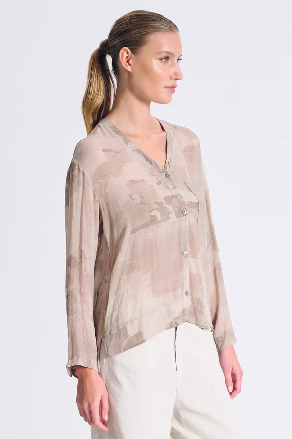 Camicia over con scollo a v in georgette di viscosa stampata CS281 - Transit Par Such - immagine 3