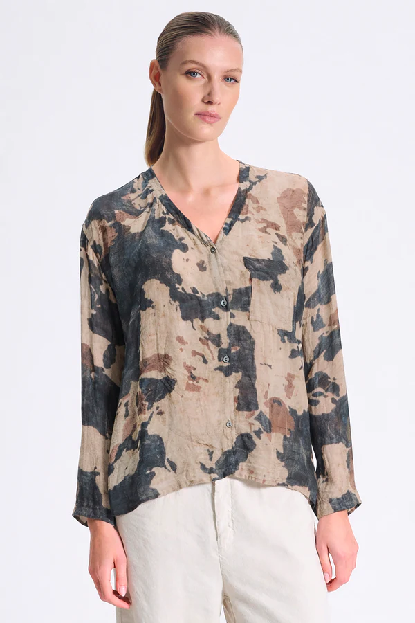 Camicia over con scollo a v in georgette di viscosa stampata CS281 - Transit Par Such - immagine 6