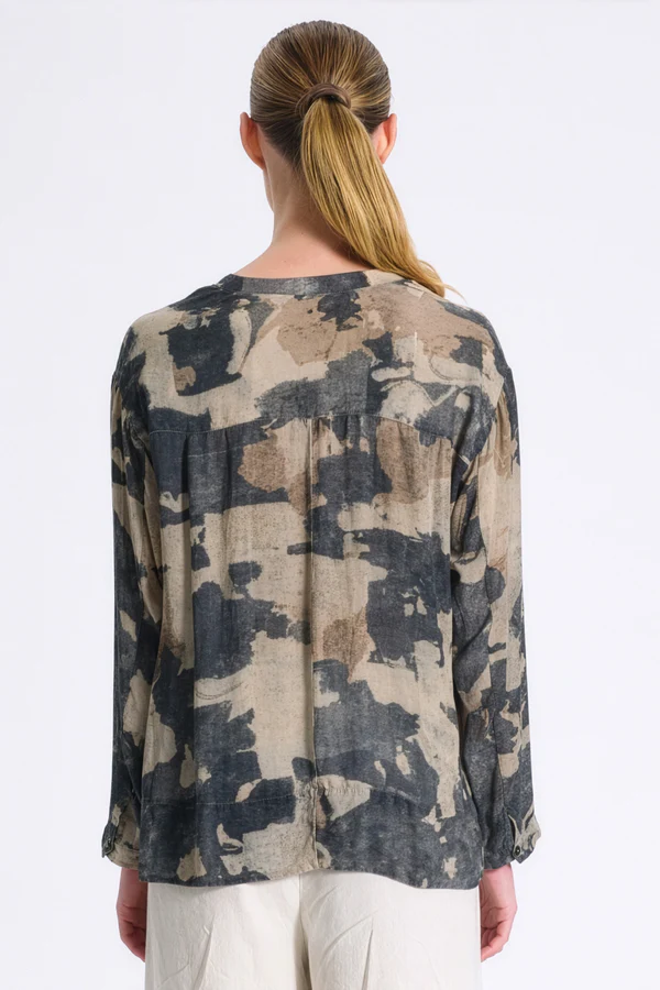 Camicia over con scollo a v in georgette di viscosa stampata CS281 - Transit Par Such - immagine 7