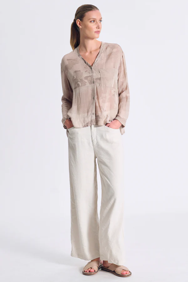 Camicia over con scollo a v in georgette di viscosa stampata CS281 - Transit Par Such - immagine 5