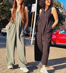 Salopette con cappuccio in gessato di cotone e viscosa goffrato CB116 - Transit Par Such