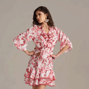 Camicia con rouches stampata in seta vegetale - PHO Firenze