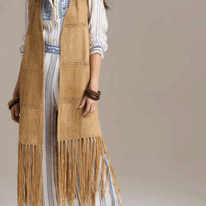 Gilet lungo con frange in eco suede - PHO Firenze