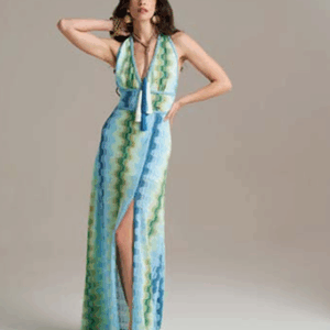 Abito lungo con spacco laterale in tessuto rachel- PHO Firenze