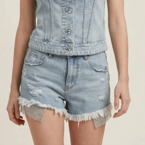 Short in denim con rotture e micro strass M12 T4L932  - Met
