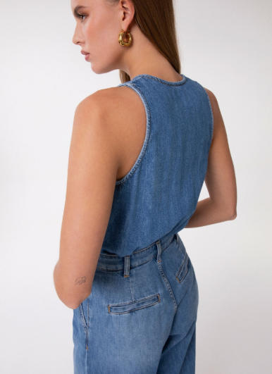Tuta In Denim Con Scollatura Incrociata GAABW09529- Gaelle Paris - immagine 3