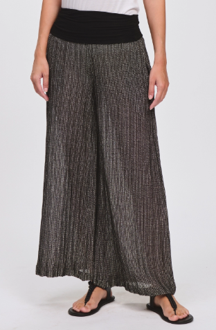 Pantalone wide leg di maglia in misto viscosa e lino con effetto riga C10454 - Transit Par Such - immagine 3
