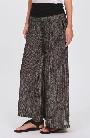 Pantalone wide leg di maglia in misto viscosa e lino con effetto riga C10454 - Transit Par Such - immagine 5