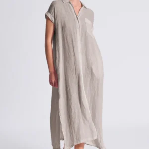 Salopette comfort fit in lino con zip nascosta e collo sagomato CD139 - Transit Par Such