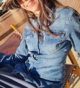 Camicia in denim stretch con Strass  - Met