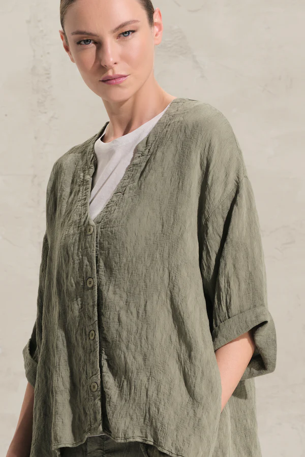 Camicia ampia manica 3/4 con risvolto in misto viscosa H171 – Transit Par Such