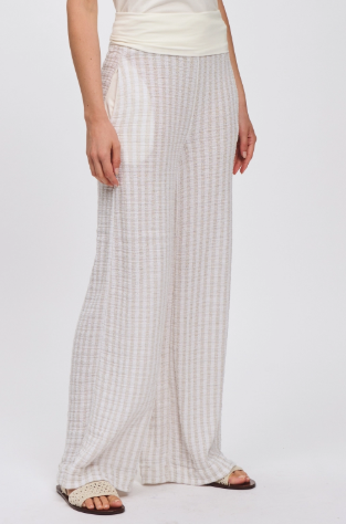 Pantalone palazzo di maglia in misto viscosa e lino con effetto quadro C11464 – Transit Par Such