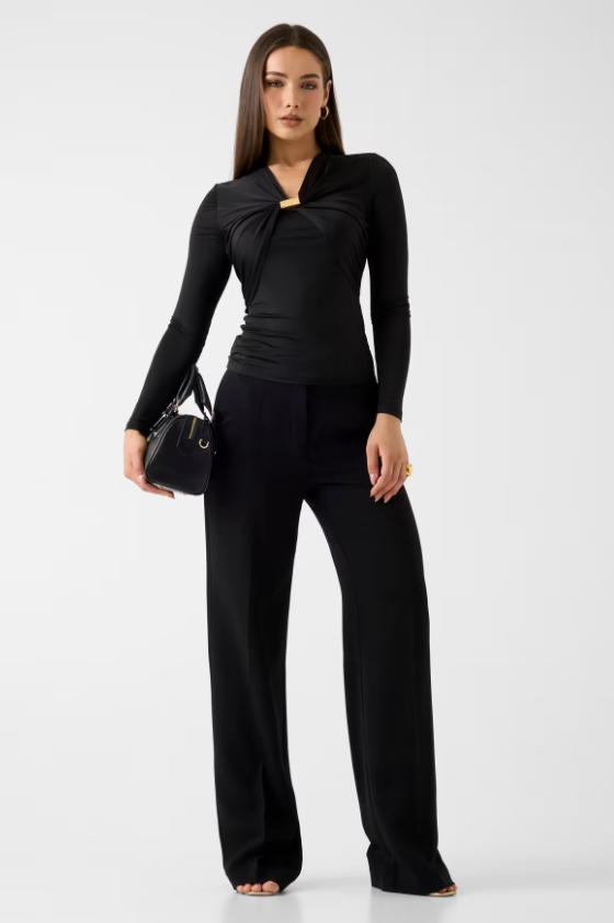 Top manica lunga con accessorio gioiello G6YP05 K5118 - MARCIANO - immagine 4